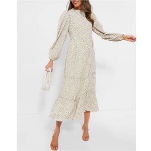 Tuckernuck Hyacinth House Cream Floral Jesse Midi Dress Long Sleeve Sz M NEW